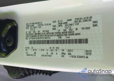 2015 Ford F-150 Xlt from USA, damaged, VIN 1FTEW1C81FFC18773